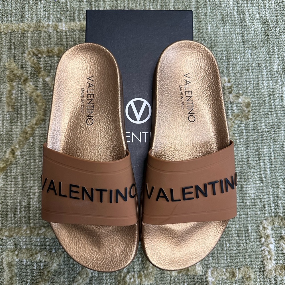 NEW Valentino Copper Slide Sandals